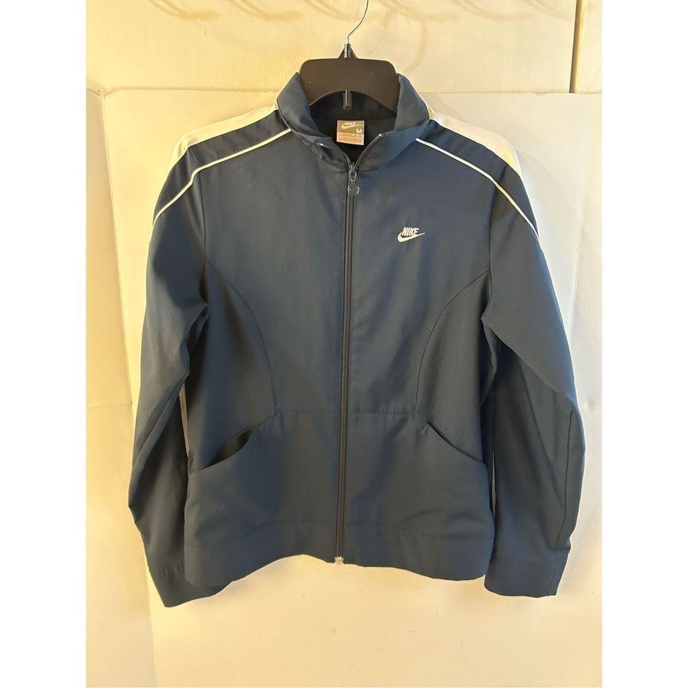 Nike zipper jacket medium m 8/10 navy white piping‎ rn#56323 pockets